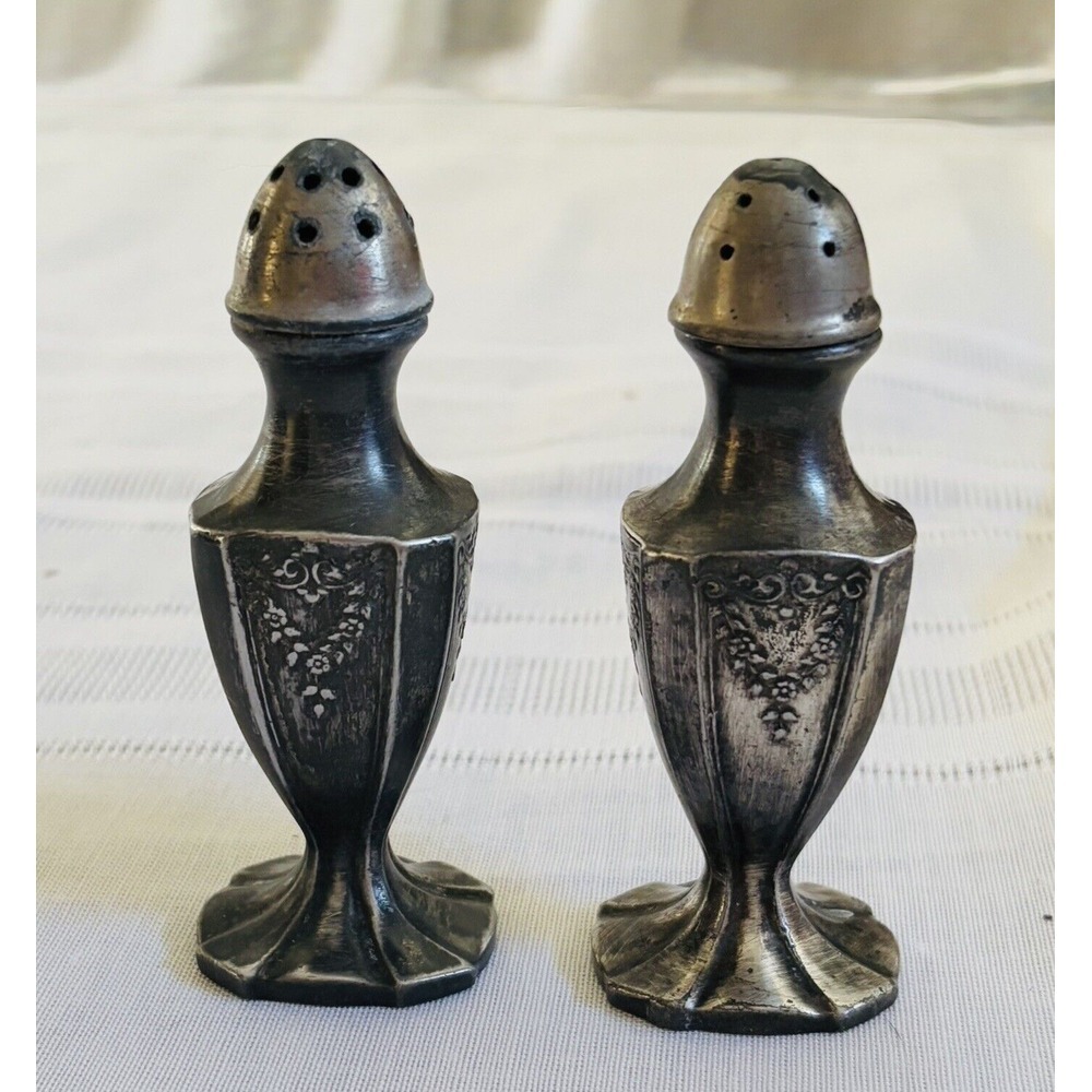 VTG Astor Salt Pepper‎ Shaker Set By Poole Silver Plate On Pewter Art Nouveau